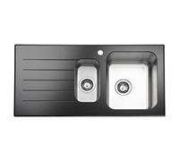 JASSFERRY Glossy Black Glass Top Kitchen Sink Stainless Steel 1.5 One Half Bowl Left Hand Drainer, 1000 X 500 mm