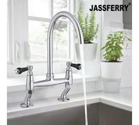 Jassferry Traditional Kithcen Bridge Mixer Tap 2 Black Ceramic Handle Chrome