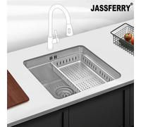 Jassferry Undermount Kitchen Sink Single Bowl Stainless Steel Dish Drainer Rack, 440 X 440 mm