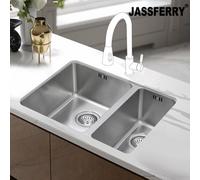 JASSFERRY Undermount Stainless Steel Kitchen Sink 1.5 One Half Bowls Righthand Smaller Bowl with Strainer Waste Pipe Kit, 590 X 440 mm