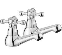JASSFERRY Traditional Victorian Pair of Basin Taps for Bathroom Sink 1/4 Turn Crosshead Hot and Cold 1/2" Bath Brass Faucet, Polished Chrome Set of 2