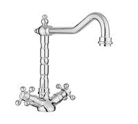 JASSFERRY Vintage French Mixer Tap Traditional Crosshead Handles Monobloc Kitchen Sink Faucet with Swivel Spout Chrome Polished
