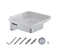 JASSFERRY Wall Mounted Soap Dish Bar Soap Holder for Shower Detachable Frosted Glass Soap Tray with Polished Chrome Finish for Bathroom, Kitchen, Laundry Room