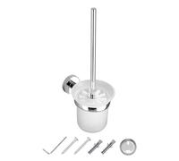 JASSFERRY Wall Mounted Toilet Brush and Holder Bathroom Mount Chrome Loo Brushes & Holders Set, Frosted Glass Tumbler