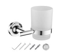 JASSFERRY Wall Mounted Toothbrush Holder Frosted Glass Tumbler Tooth Brush Holder Bathroom Toothpaste Round Cup Set Chrome