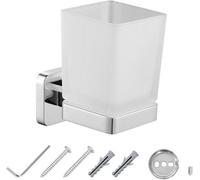 Jassferry Wall Mounted Toothbrush Tumbler Holder Single Frosted Black Glass Square Chrome