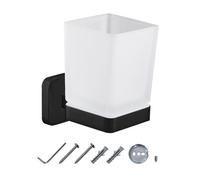Jassferry Wall Mounted Toothbrush Tumbler Holder Single Frosted Black Glass Square Cup