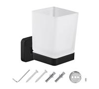 JASSFERRY Wall Mounted Toothbrush Tumbler Holder Single Frosted Glass Tumbler Toothpaste Organizer Storage Square Cup Black