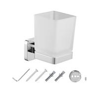 JASSFERRY Wall Mounted Toothbrush Tumbler Holder Single Frosted Glass Tumbler Toothpaste Organizer Storage Square Cup Chrome