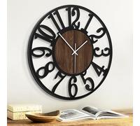 Jassurance 12IN Arabic Wall Clocks Battery Operated Black, Silent Metal Wood Wall Clock for Living Room Decor, Kitchen Wall Clock Decorative