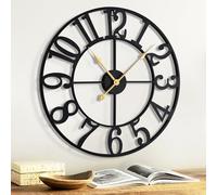 Jassurance 14IN Arabic Wall Clocks Battery Operated Black, Silent Metal Wall Clock for Living Room Decor, Kitchen Wall Clock Decorative