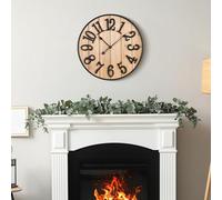 Jassurance 16in/40cm Wooden Large Wall clocks Battery Operated, Farmhouse Living room decor wall clock, Non Ticking Silent Clock For Bedroom, Kitchen, Rustic Country Village