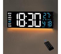Jassurance 16IN Large Digital Wall Clock, 8 RGB Color Display, Auto DST, Clocks for Living Room Decor, Smart Clock Office, Bedroom, Gym Timer