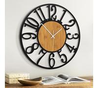 Jassurance 16IN Large Wall Clocks Battery Operated Black, Silent Wooden Metal Wall Clock for Living Room Decor, Kitchen Decorative Wall Clock Modern (Bright Wood, Arabic-16IN)