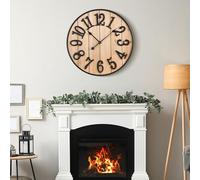 Jassurance 24in/60cm Wooden Large Wall clocks Battery Operated, Farmhouse Living room decor wall clock, Non Ticking Silent Clock For Bedroom, Kitchen, Rustic Country Village