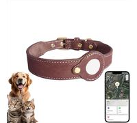 Jasullminral Leather Dog Outdoor Positioner, Tracker for Pet Only iOS System, Smart Location Tracking Leather Collar, Map Reality, Works Worldwide with Any Collar, No Other Fees, Find My, Brown