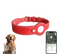 Jasullminral Leather Dog Outdoor Positioner, Tracker for Pet Only iOS System, Smart Location Tracking Leather Collar, Map Reality, Works Worldwide with Any Collar, No Other Fees, Find My, Red
