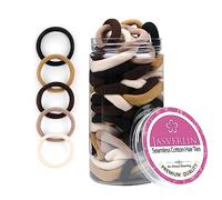 JASVERLIN 100 Pcs Seamless Cotton Hair Ties, Thick Hair Elastic Bands Soft No Damage Ponytail Holders for Women Girl 1.5 inch (5 Colors)
