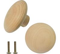 Jaswass 3 Inch Big Wooden Knobs for Cabinets and Drawers Natural Wood Large Round Knobs Unfinished Cabinet Furniture Drawer Knobs Pulls Handles with Screw 2 Pack (3 Inch)