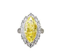 JASXEYO 925 Sterling Silver Full Diamond Ring Shiny Citrine Olive Horse Eye Shaped Cubic Zirconia Promise Halo Yellow Gemstone Eternity Ring Engagement Wedding Ring, 9, Stone: copper sterling silver