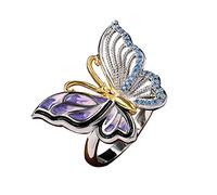JASXEYO French oil painting style sapphire butterfly ring,rings for teen girls,gold plated rings,Middle finger rings for women,princess rings for birthday parties, or rings for travel., 7, Metal, 方晶锆石