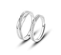 JASXEYO Love Connected Couple Rings, 925 Sterling Silver Engagement Ring for Him and Her, Crystal Cubic Zirconia, Engagement Ring, Wedding Ring, Adjustable Ring Set (Men)