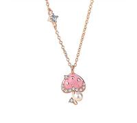 JASXEYO Mushroom Necklace, 925 Sterling Silver, Pink Heart Necklace, Rose Gold Pearl Necklace, Fine Jewellery, Gifts for Women
