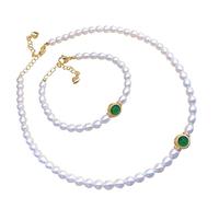 JASXEYO Pearl Necklaces Emerald Necklace for Women Natural Pearl Emerald Vintage Pearl Necklace and Matching Bracelet Shell Pearl Shell Emerald Pearl