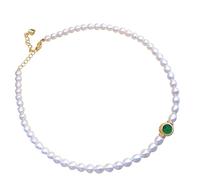 JASXEYO Pearl Necklaces Emerald Necklace for Women Natural Pearl Emerald Vintage Pearl Necklace and Matching Bracelet, Shell, Pearl