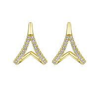 JASXEYO Trendy Earrings for Women Cubic Zirconia Gold Filled Stud Earrings Simple Design A Word Inlaid Zircon Teardrop Earrings