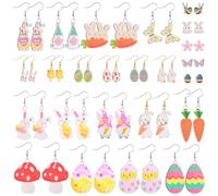 JATEBI 24 Pairs Easter Earrings for Women, Enamel Colorful Bunny Egg Drop Dangle Earrings Acrylic Earrings Easter Basket Essentials Stuffers