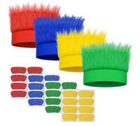 JATEBI 4 Pack Hairy Headband Crazy Hair Wigs with Stickers,Troll Hair Costume Accessories for Adults and Teens, Party Supplies Green, Red, Blue, Yellow