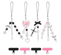 JATEBI 4 Pack Y2K Cute Phone Charms with Patches Star Heart Butterfly Cross PhoneCharm Y2K Accessories for Phone Bag Keychain Camera Pendants Decor Black and pink