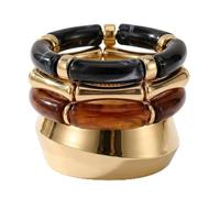 JATEBI 4 Pcs Chunky Acrylic Bangle Bracelets for Women Colorful Resin Bracelet Open Golden Wide Wrist Trendy Stackable Cuff Jewelry