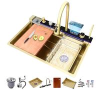 Single Bowl Kitchen Sink,Gold Undermount Kitchen Sink,Stainless Steel Waterfall Sink Multifunctional Waterfall Sink (Size : 85x45cm)