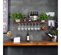 JATIBOSH Wine Racks Wall-Mounted, Metal Hanging Wine Champagne Glass Goblets Stemware Rack Holder Floating Storage Shelf Display Organizer, for Kitchen Bar and Hotel - Fully Assembled/120 * 25 * 17Cm