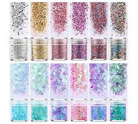 Jatidne Chunky Glitters for Resin Casting 12 Colors Chunky and Fine Glitters Mixed Resin Accessories Craft for Wax Melts Nail Art Paint Decorations Each 10g