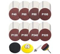 JatilEr 80 Pcs 50mm Sanding Discs, Hook and Loop Discs with 1/4" Shank Backing Plate and Soft Foam Buffering Pad, Grit P40/60/80/100/120/180/240/320 Orbital Sander Pads Round Sandpaper for Polished