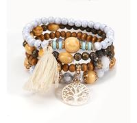 jatimdotin 4 Pcs Bracelets for Women, Boho Beaded Bracelet, Natural Stone Bracelet Ladies, Bracelet with Tree of Life Pendant, Personalized Gifts for Girlfriend, Mother, Sister