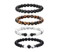 jatimdotin 4 Pcs Mens Bracelets, 8mm Natural Stone Bead Bracelet, Adjustable Stretch Tiger Eye Bracelet Set for Men Dad Birthday Gifts