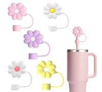 jatimdotin 5Pcs Straw Covers Cap for Stanley Cup, 10mm Flower Silicone Straw Topper, Dust-Proof, for Stanley Cup - 40/30 Oz Stanley Accessories