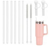 jatimdotin 6PCS Reusable Straws for Stanley Cap, Transparent Straw with 2 Brush and 2 Straw Lids, 31cm Plastic Straws Compatible with 30oz/40oz Cup