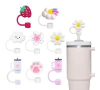 jatimdotin 8Pcs Straw Covers Cap for Stanley Cup, 10mm Cute Silicone Straw Topper, Dust-Proof, for Stanley Cup - 40/30 Oz Stanley Accessories