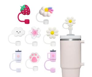 jatimdotin 8Pcs Straw Covers Cap for Stanley Cup, 10mm Cute Silicone Straw Topper, Dust-Proof, for Stanley Cup - 40/30 Oz Stanley Accessories