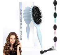 jatimdotin Curly Hair Brush, Curl Defining Boar Bristle Curl Defining Styling Brush, Defined Curls Detangling and Reduce Pulling and Separation, for Women and Men (Blue)