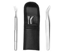 jatimdotin Tick Remover Tools Set, Stainless Steel Tick Remover Set with Tweezers, Tick Hook and Bag, Removal Tweezers for Humans, Dogs, Cats