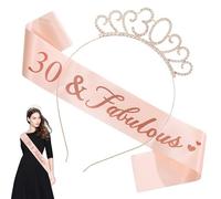 Jatipy 30th Birthday Sash and Crown Set - Rose Gold Crystal Sash and Tiara for Women, Perfect for 30th Birthday Parties