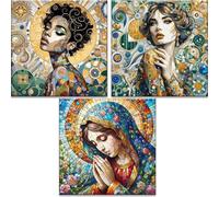 JATOK 3 Packs Paint by Number for Adults - 16x16in/40x40cm, Lady on Colored Rolled Canvas with 3 Sets Pigments, Easy DIY Acrylic Painting for Beginners, Home Wall Decor (No Frame)