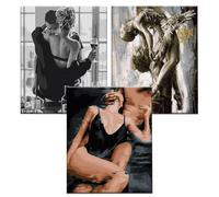 JATOK 3 Packs Paint by Number for Adults - 16x20in/40x50cm, Lady on Colored Rolled Canvas with 3 Sets Pigments, Easy DIY Acrylic Painting for Beginners, Home Wall Decor (No Frame)