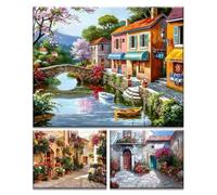 JATOK 3 Packs Paint by Number for Adults - 16x20in/40x50cm, Landscape on Colored Rolled Canvas with 3 Sets Pigments, Easy DIY Acrylic Painting for Beginners, Home Wall Decor (No Frame)